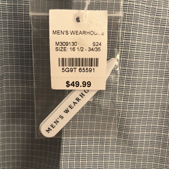 Pronto Uomo Non-Iron Slim Fit Blue Checkered Dress Shirt Size 16.5 34/35 - Picture 5 of 6